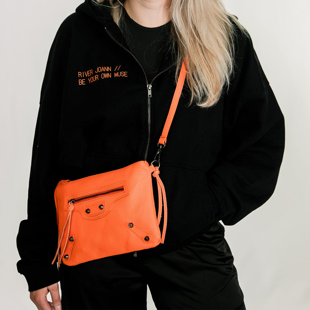 Orange June Crossbody Bag with Studs